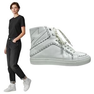 Zadig & Voltaire High Flash Studded Leather High Top Sneaker White Size 40